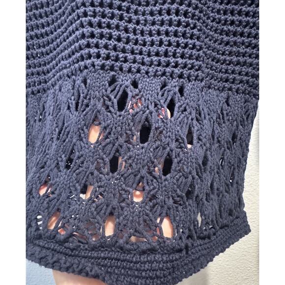 Lucky Brand Navy Blue Crochet Sweater Women’s Size Small Button Back Knit Boho - Picture 7 of 8